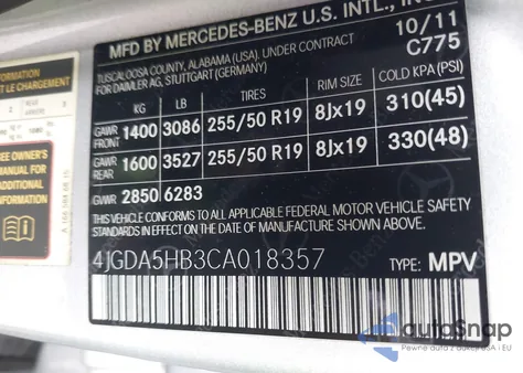 2012 Mercedes-Benz Ml 350 4Matic from USA, damaged, VIN 4JGDA5HB3CA018357
